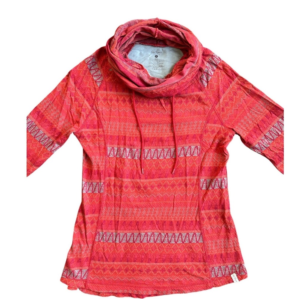 Old Ranch Brands Cowl Neck Top Womens Medium Red Southwestern Cotton Excellent